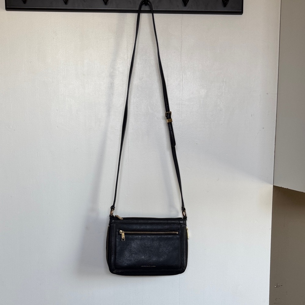 Lauren Ralph Lauren Black Crossbody Bag with Gold Zipper Accents